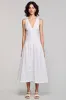 White A Line V Neck Midi Wedding Guest Dress sold by Zapaka