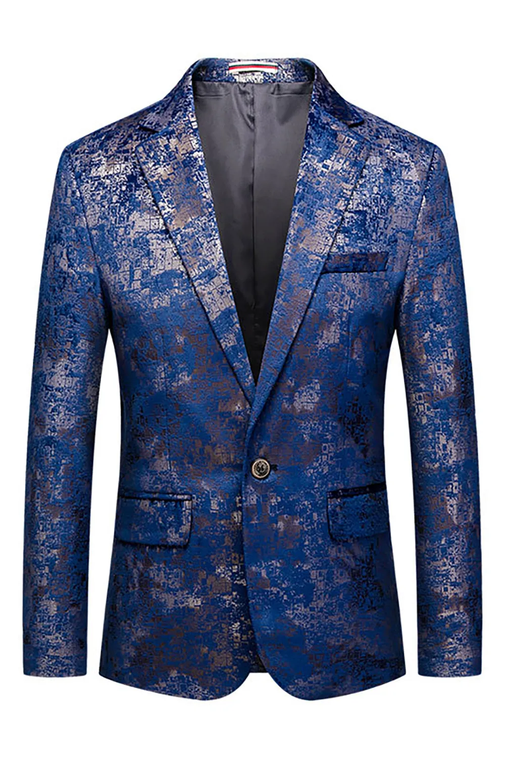 Men's Blue Printed Notched Lapel Prom Blazer sold by Zapaka