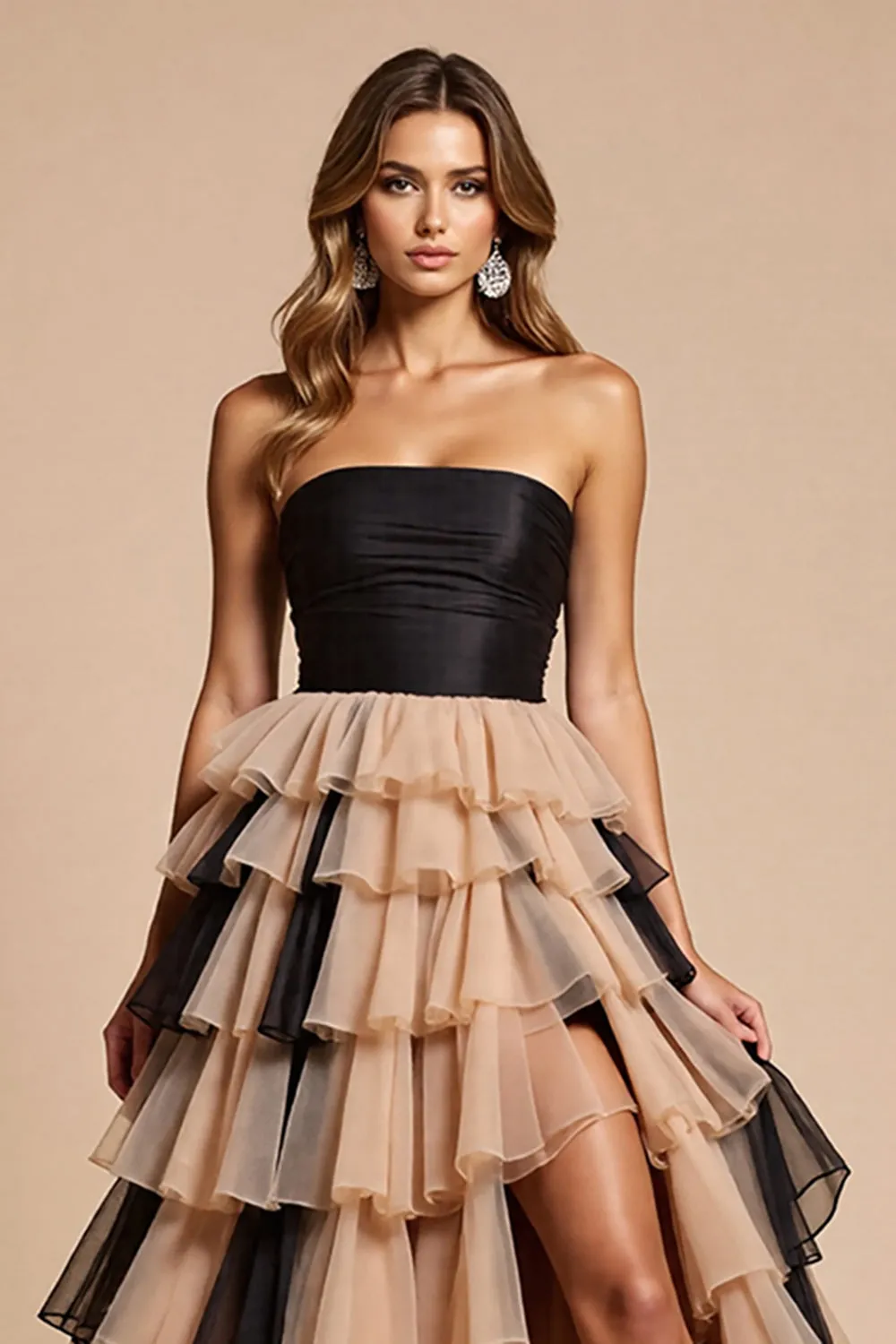 Black and Pink Tulle A Line Long Prom Dress with Slit sold by Zapaka product image thumbnail 3