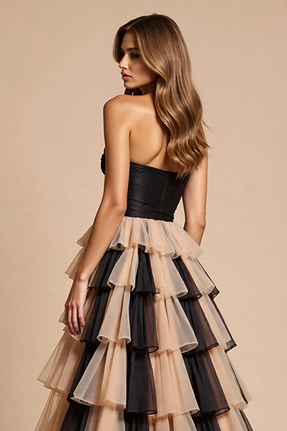 Black and Pink Tulle A Line Long Prom Dress with Slit sold by Zapaka product image thumbnail 4