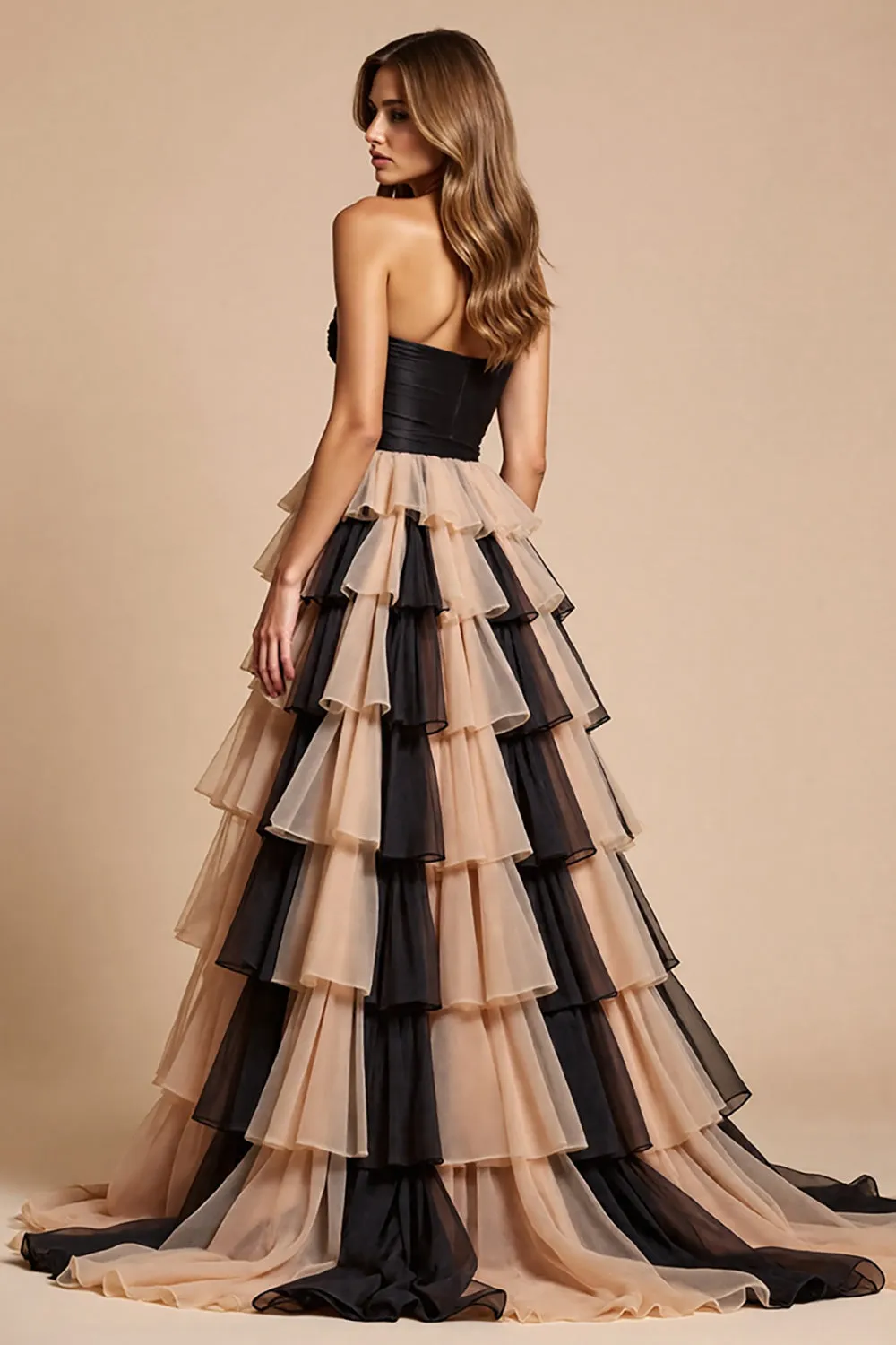 Black and Pink Tulle A Line Long Prom Dress with Slit sold by Zapaka product image thumbnail 2