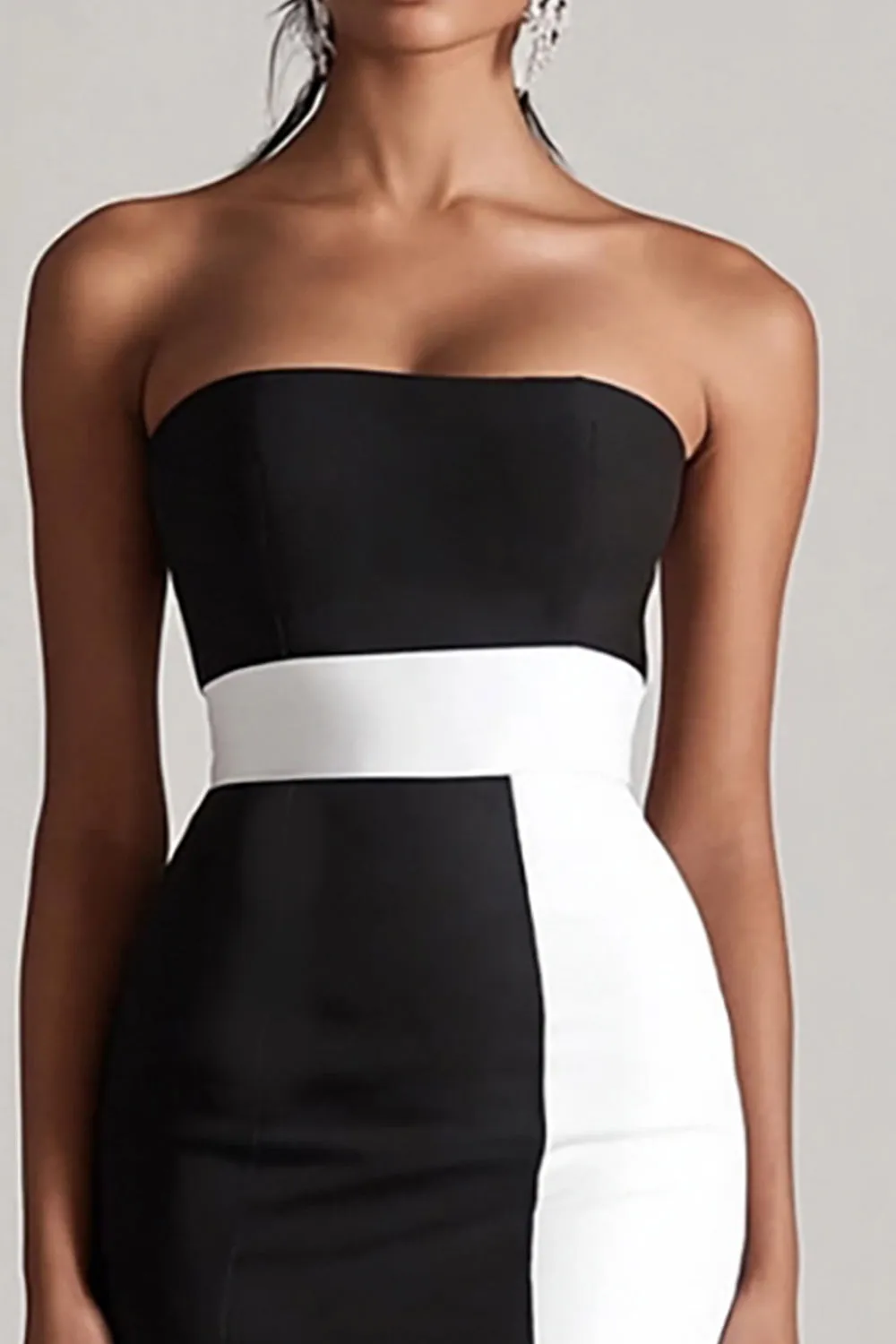 Black and White Satin Strapless Bodycon Short Graduation Dress sold by Zapaka product image thumbnail 2
