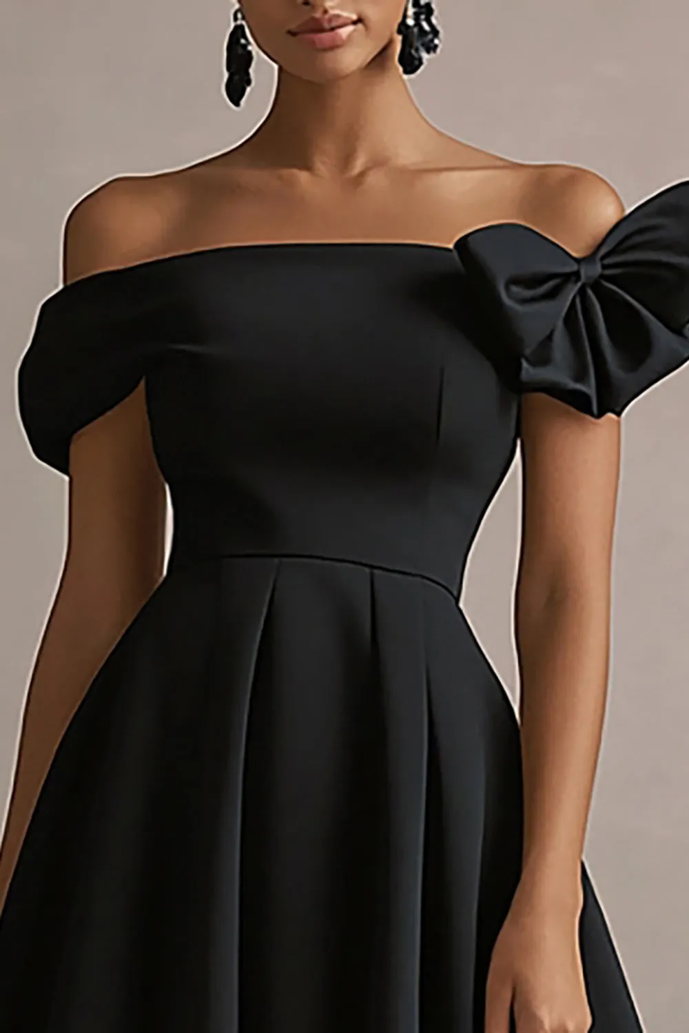 Black Satin Midi Graduation Dress with Bow sold by Zapaka product image thumbnail 2