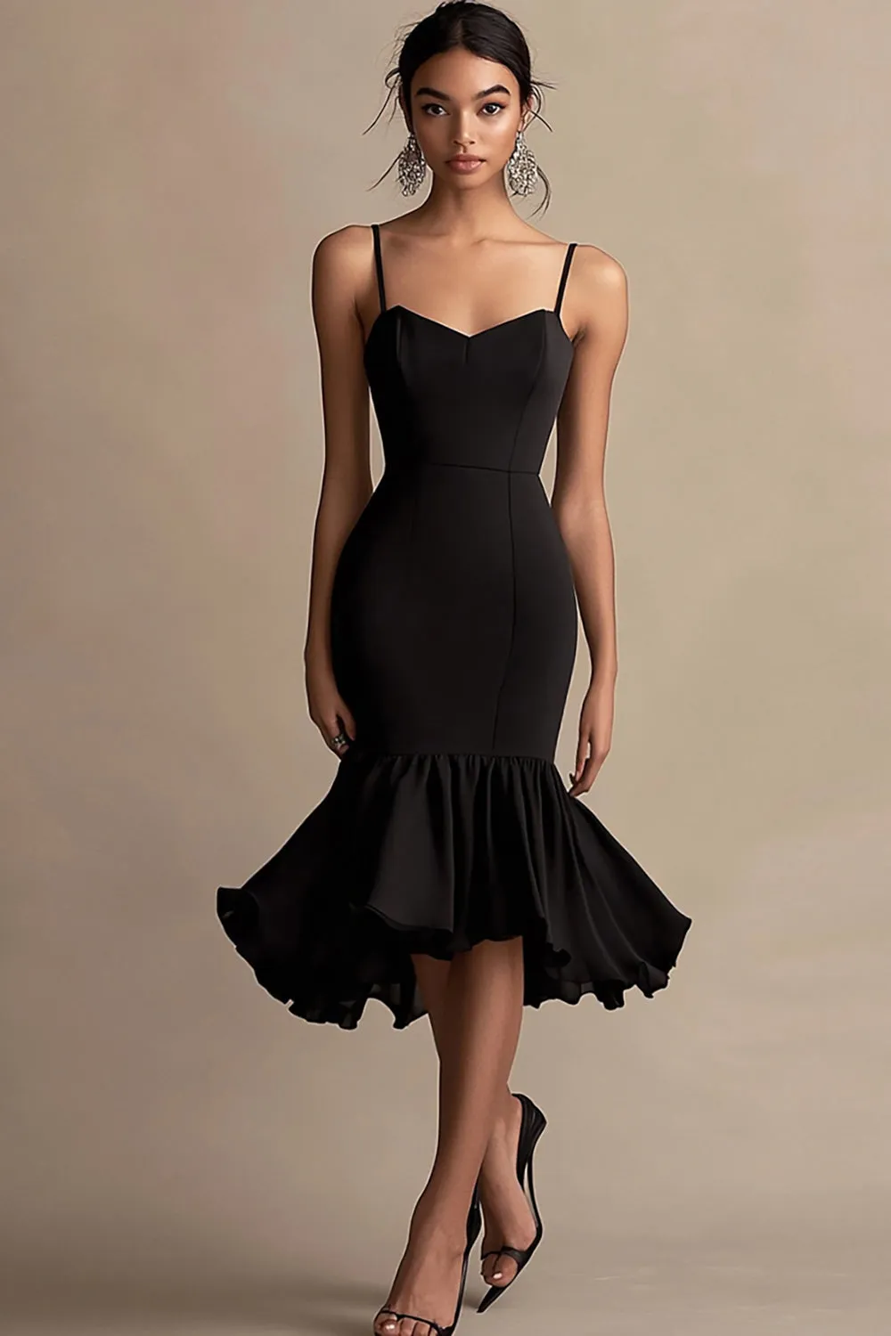 Black Mermaid Ruffled Midi Graduation Dress sold by Zapaka