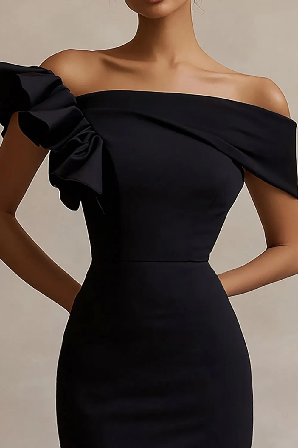 Black Satin Bodycon Midi Graduation Dress sold by Zapaka product image thumbnail 2