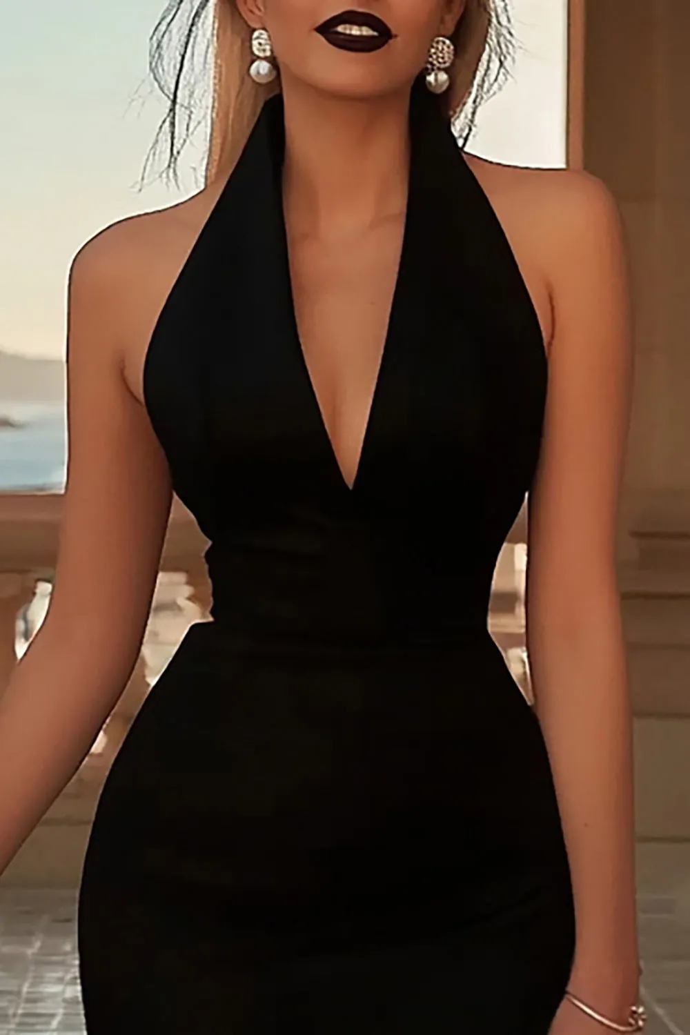 Black Halter Bodycon Satin Short Graduation Dress sold by Zapaka product image thumbnail 2