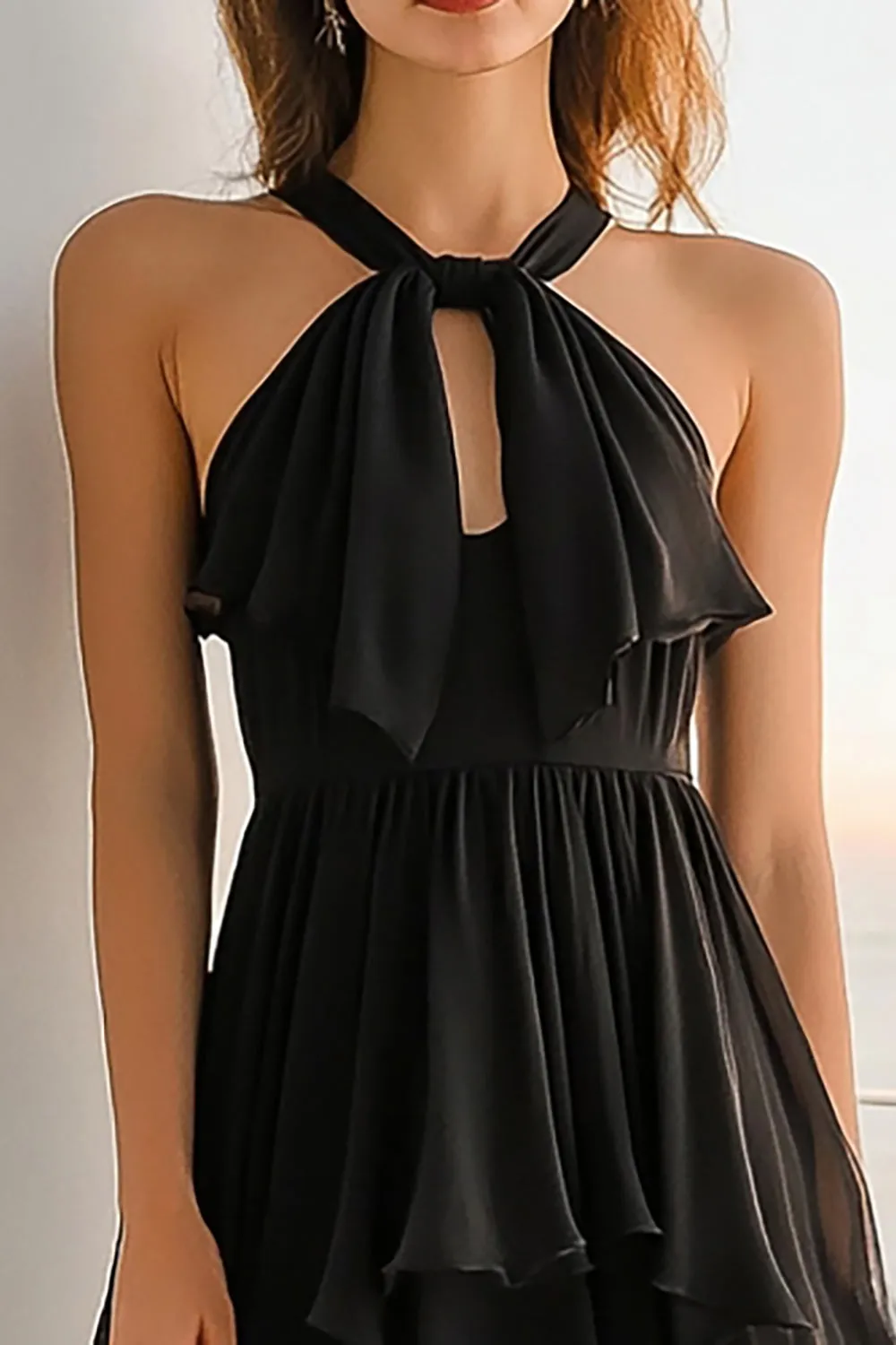Black Chiffon Halter A Line Graduation Dress with Keyhole sold by Zapaka product image thumbnail 2