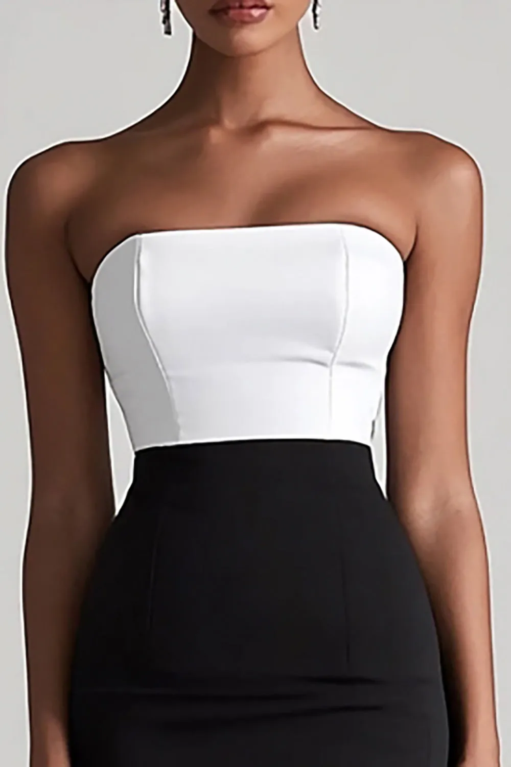 Black and White Satin Bodycon Midi Graduation Dress with Slit sold by Zapaka product image thumbnail 2