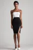 Black and White Satin Bodycon Midi Graduation Dress with Slit sold by Zapaka