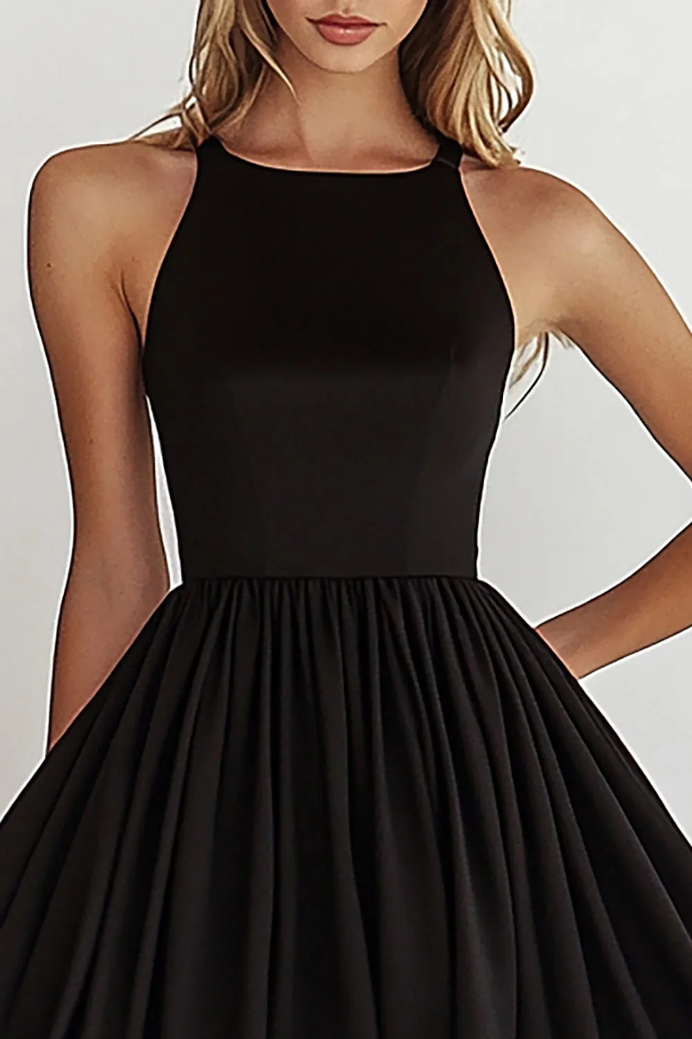 Black A Line Short Satin Graduation Dress sold by Zapaka product image thumbnail 2