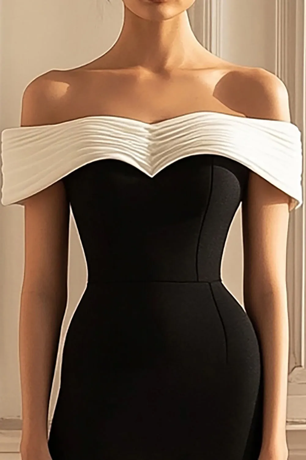 Black and White Off the Shoulder Bodycon Short Graduation Dress sold by Zapaka product image thumbnail 2