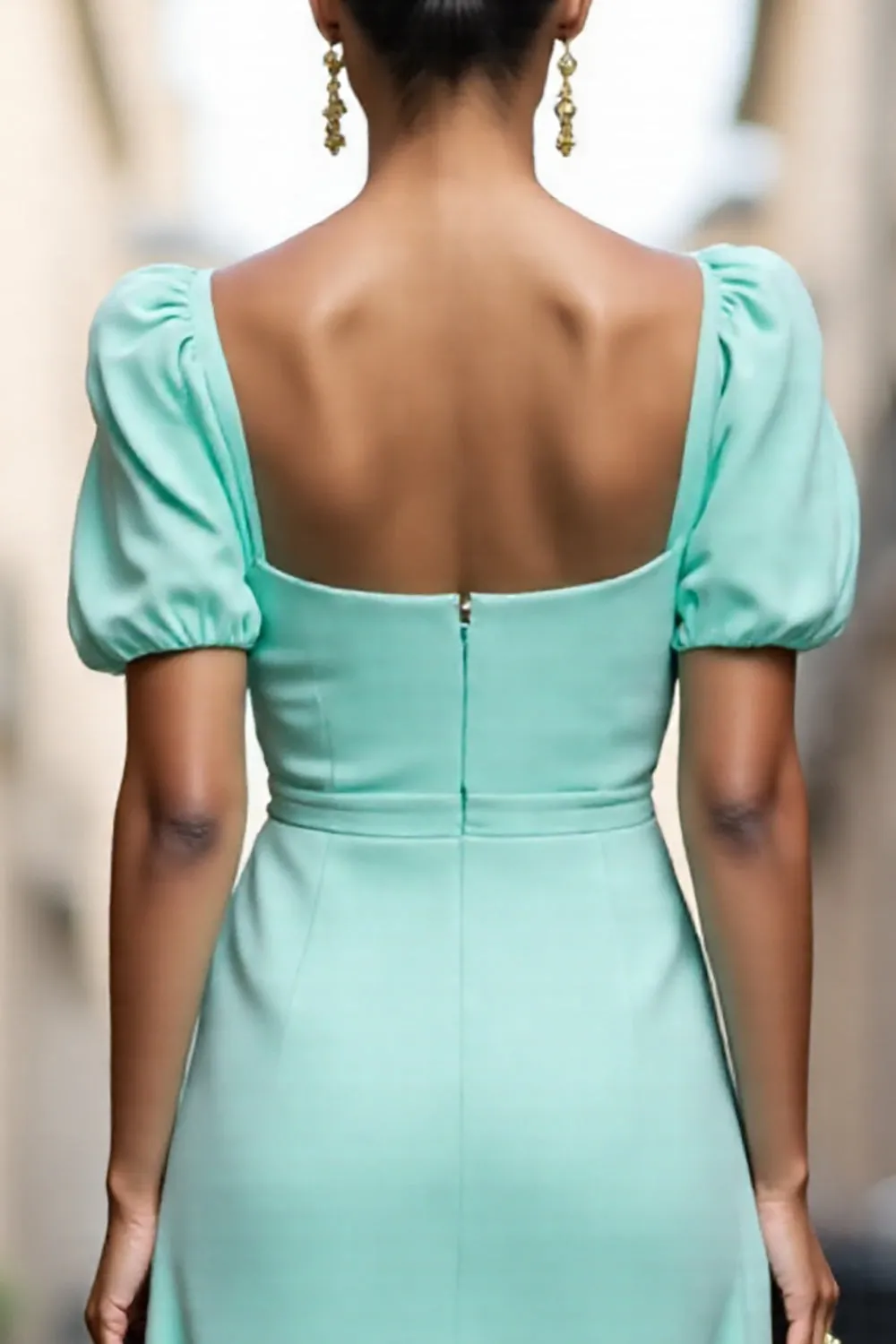 Mint Green A Line Square Neck Midi Work Dress with Ruffles sold by Zapaka product image thumbnail 4