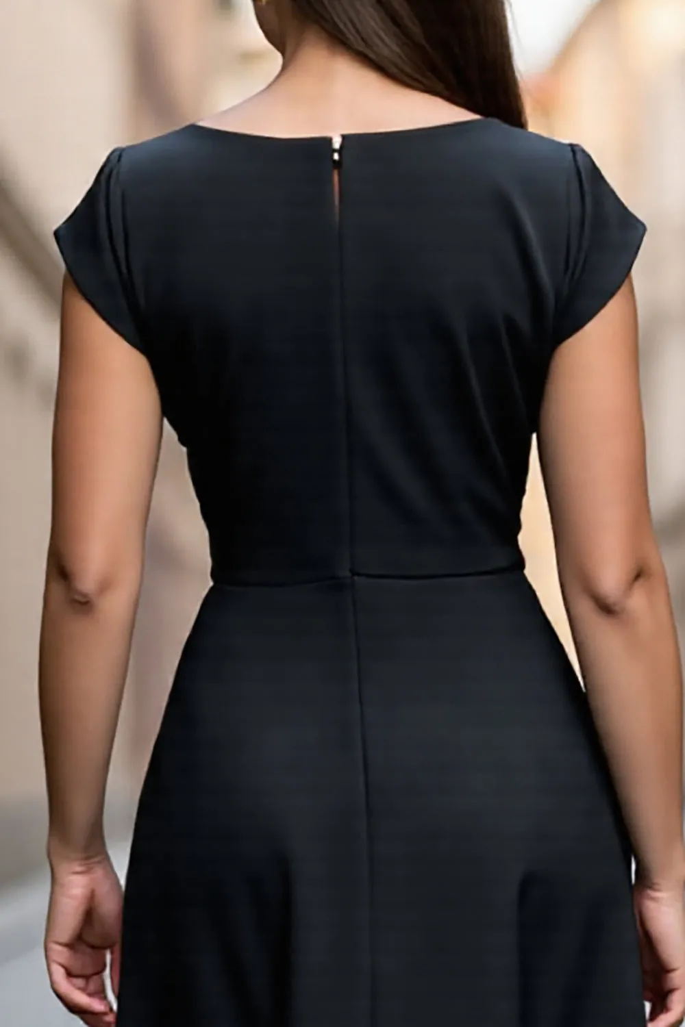 Black A Line Satin Midi V-Neck Work Dress sold by Zapaka product image thumbnail 4