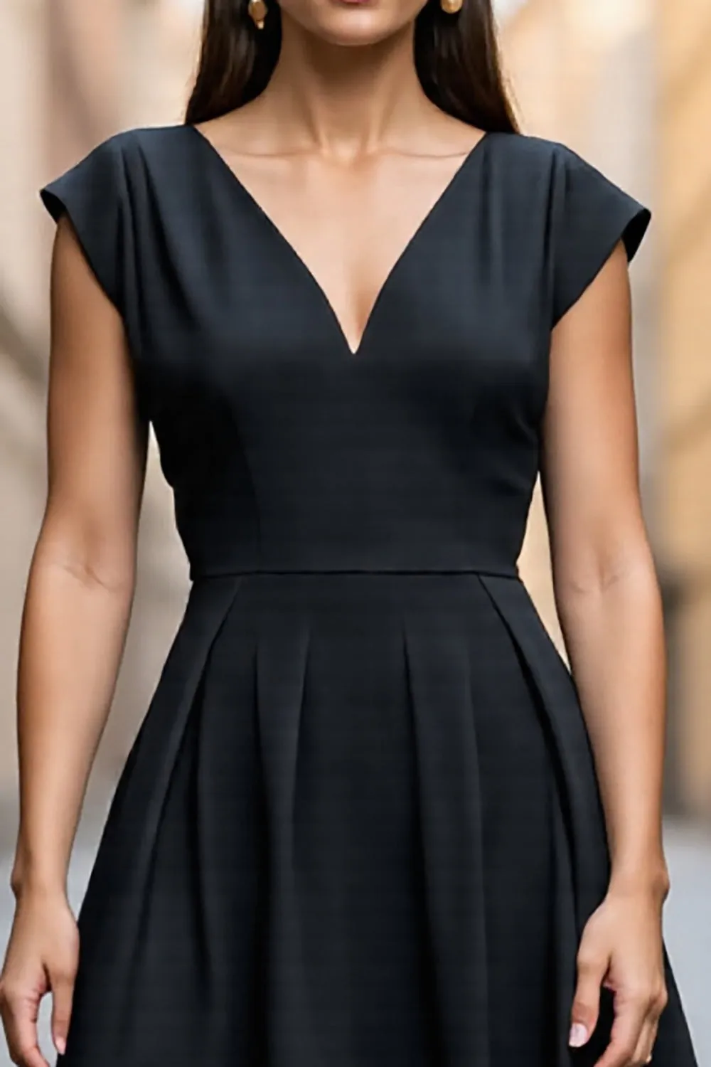 Black A Line Satin Midi V-Neck Work Dress sold by Zapaka product image thumbnail 3