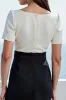Ivory and Black Square Neck Midi Short Sleeves Work Dress sold by Zapaka