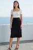 Ivory and Black Square Neck Midi Short Sleeves Work Dress sold by Zapaka