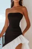 Black and White A Line Ruffled Asymmetrical Cocktail Dress sold by Zapaka