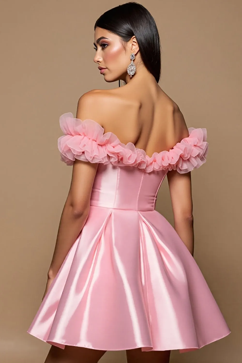 Pink Off The Shoulder Satin A Line Cocktail Dress sold by Zapaka product image thumbnail 2