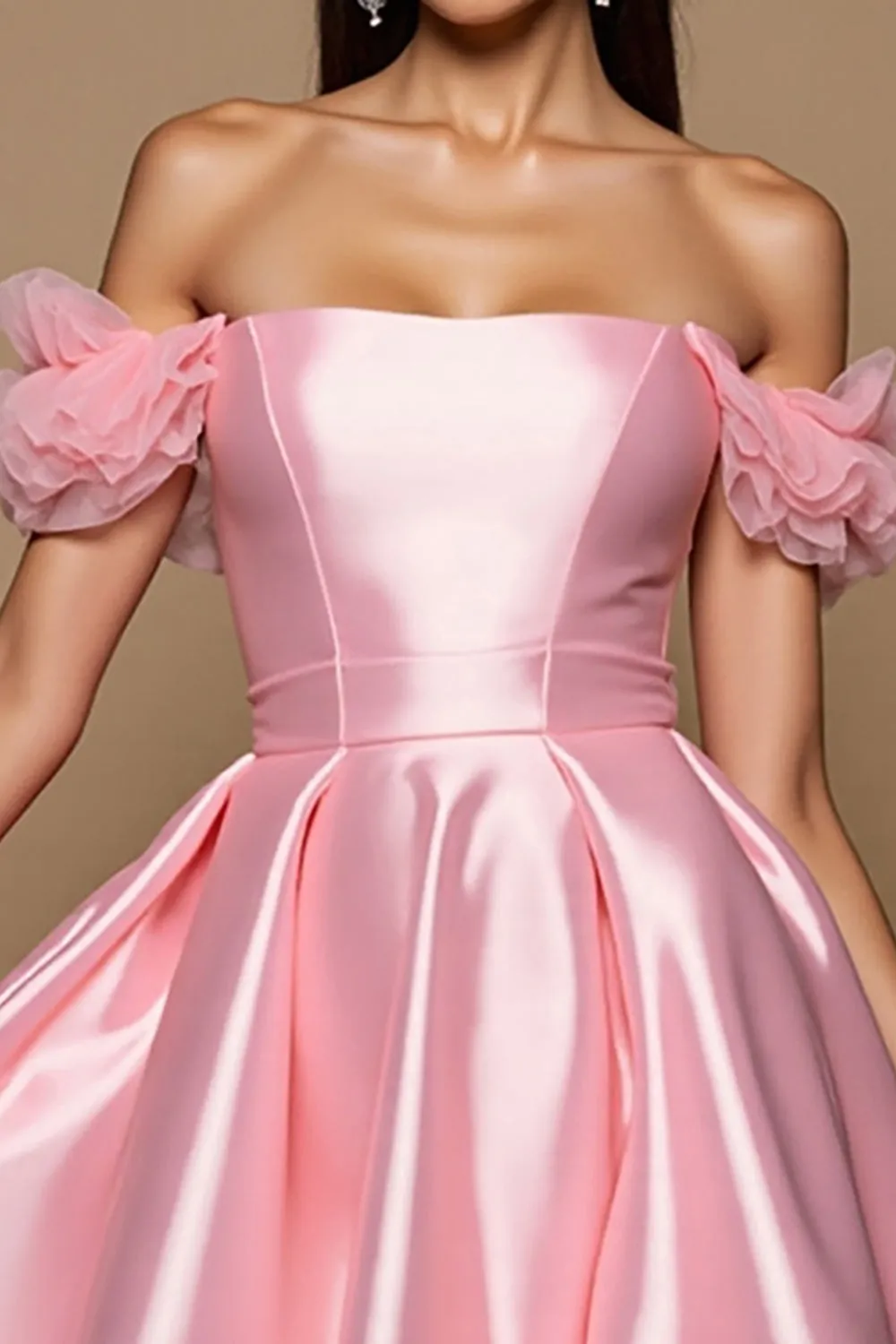 Pink Off The Shoulder Satin A Line Cocktail Dress sold by Zapaka product image thumbnail 3