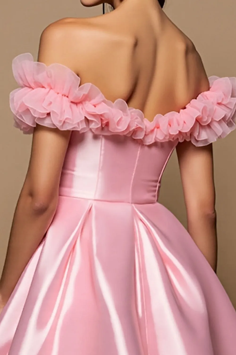 Pink Off The Shoulder Satin A Line Cocktail Dress sold by Zapaka product image thumbnail 4