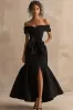 Black Satin Mermaid Long Formal Dress with Slit sold by Zapaka