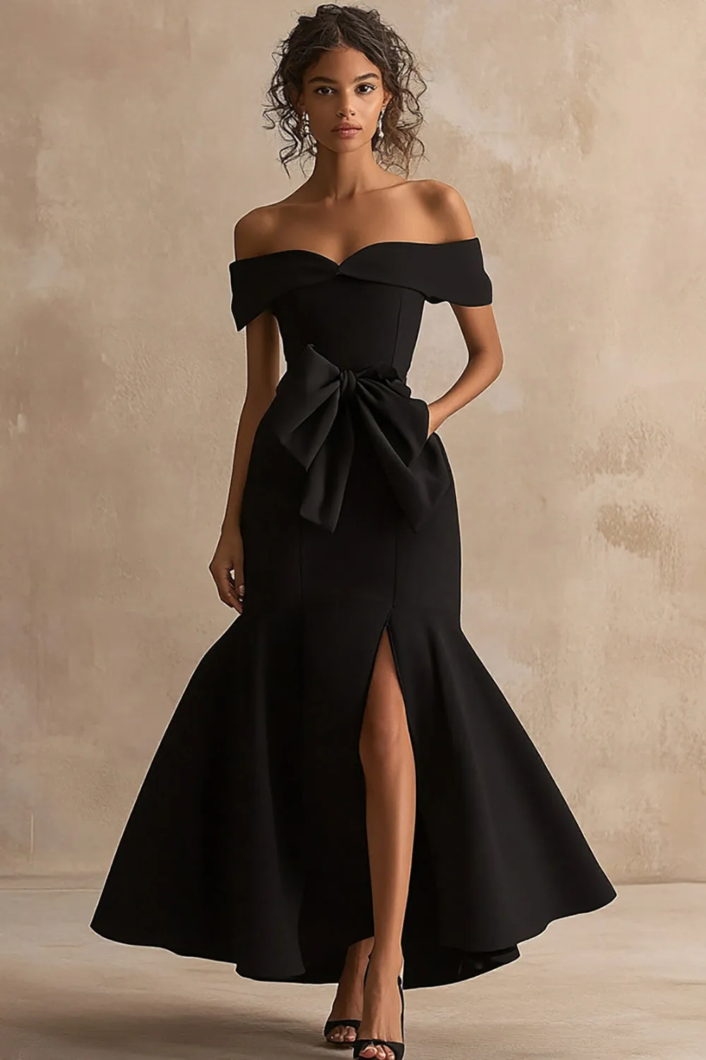 Black Satin Mermaid Long Formal Dress with Slit sold by Zapaka