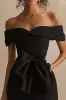 Black Satin Mermaid Long Formal Dress with Slit sold by Zapaka