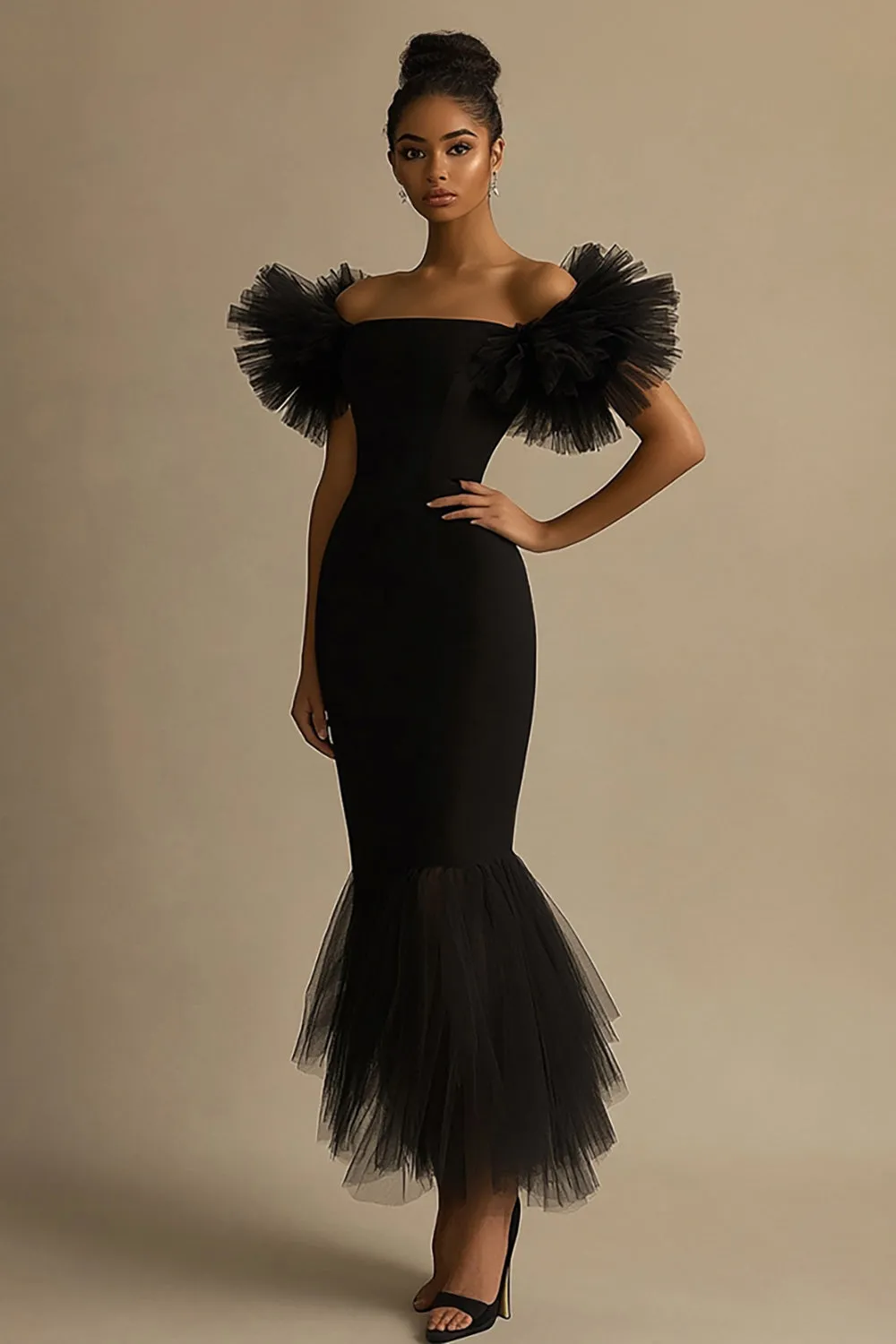 Black Mermaid Ruffled Long Formal Dress sold by Zapaka