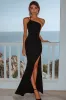 Black Satin Sheath Long Formal Dress with Slit sold by Zapaka