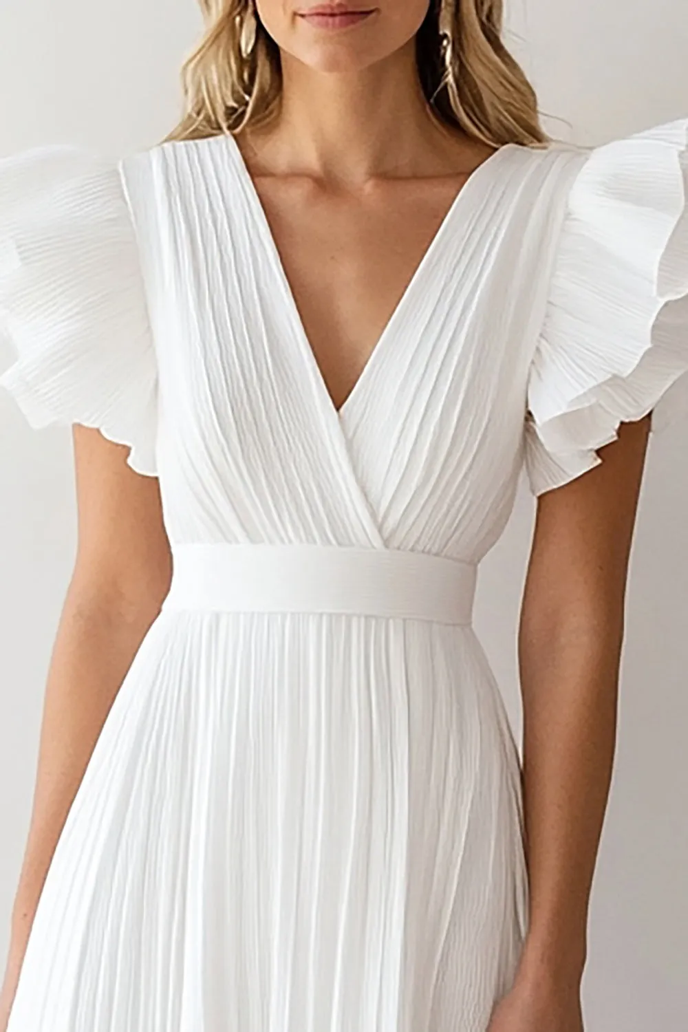 Ivory Chiffon A Line Pleated Short Formal Dress with Ruffles sold by Zapaka product image thumbnail 2
