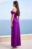 Plum Sheath Satin Ruched Long Formal Dress sold by Zapaka