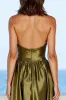 Olive Satin Deep V-Neck A Line Formal Dress with Slit sold by Zapaka