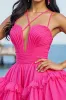 Fuchsia A Line Tulle Ruched Short Homecoming Dress with Ruffles sold by Zapaka