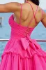Fuchsia A Line Tulle Ruched Short Homecoming Dress with Ruffles sold by Zapaka