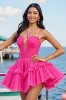 Fuchsia A Line Tulle Ruched Short Homecoming Dress with Ruffles sold by Zapaka