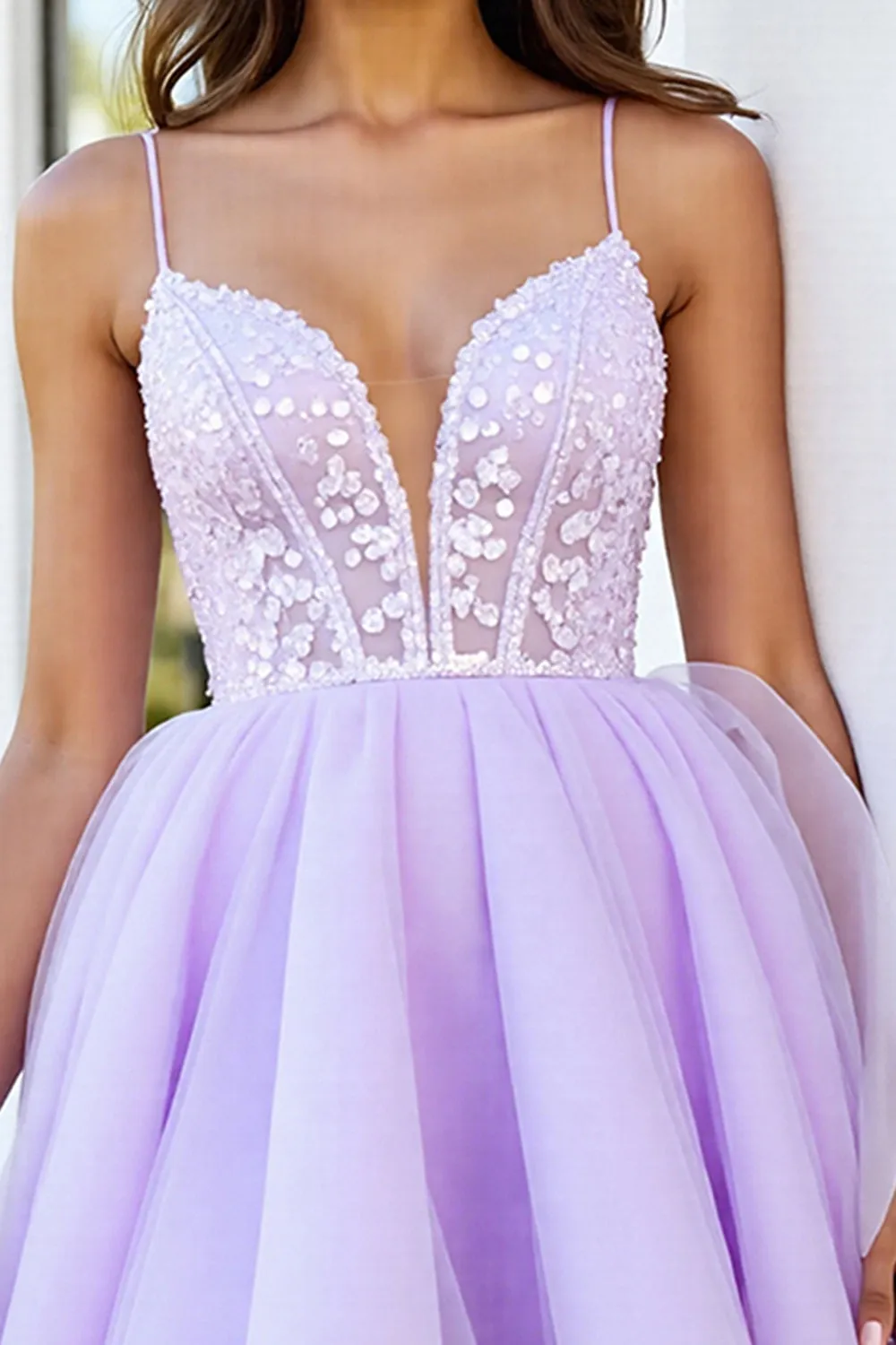 Lilac Tulle Corset Spaghetti Straps A Line Short Homecoming Dress with Appliques sold by Zapaka product image thumbnail 3