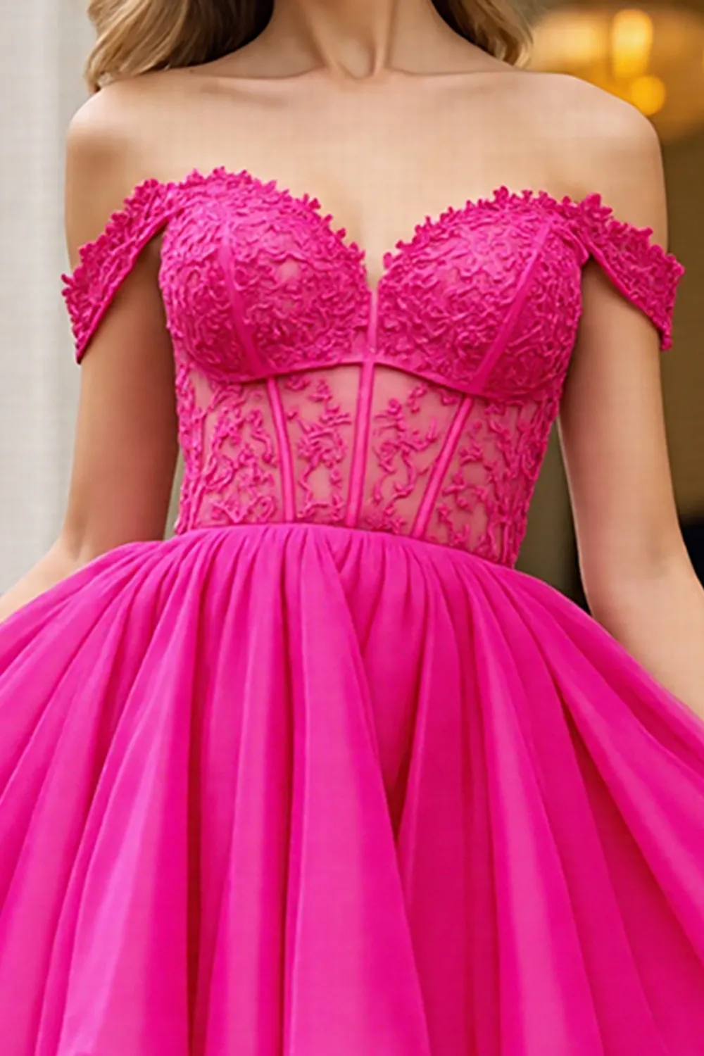 Fuchsia Corset A Line Tulle Off the Shoulder Short Homecoming Dress sold by Zapaka product image thumbnail 3