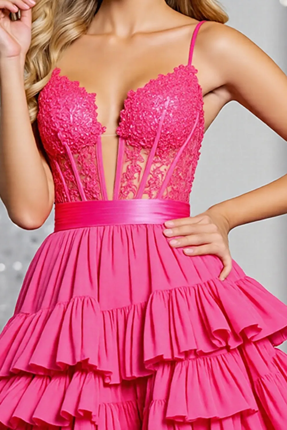Corset Tiered Fuchsia A Line Homecoming Dress sold by Zapaka product image thumbnail 3