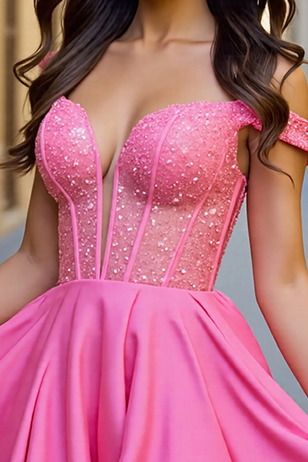 Fuchsia Cold Shoulder Corset Sequin Homecoming Dress sold by Zapaka product image thumbnail 3
