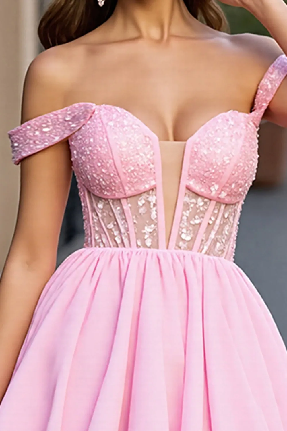 Pink Tulle A Line Corset Beaded Short Homecoming Dress sold by Zapaka product image thumbnail 4