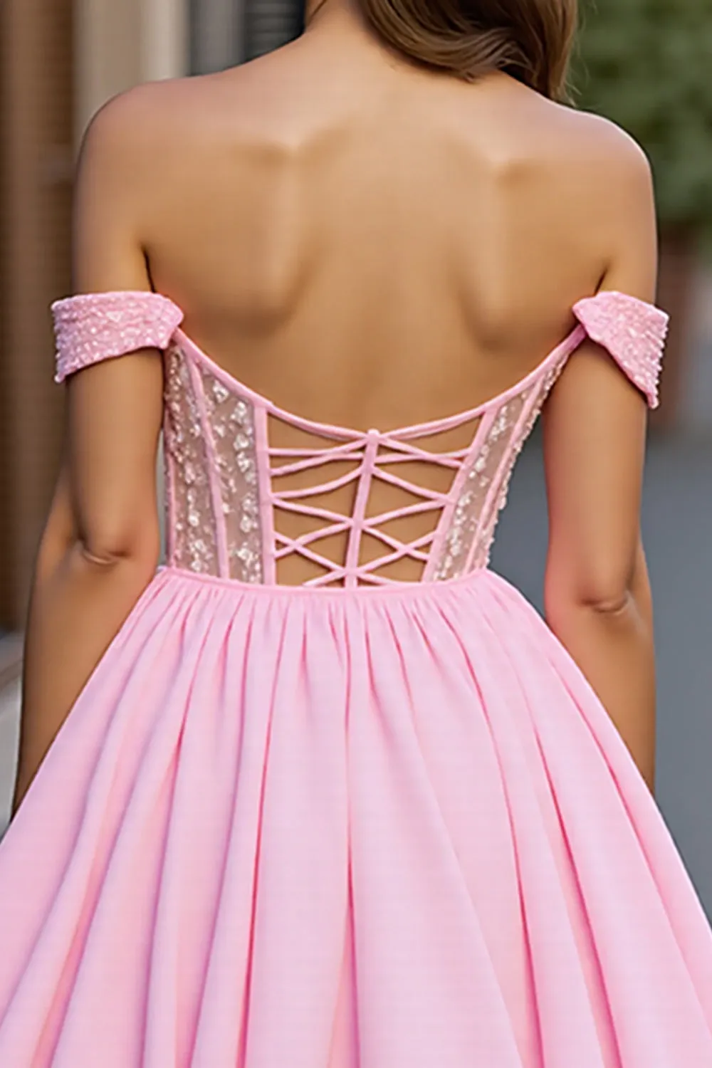 Pink Tulle A Line Corset Beaded Short Homecoming Dress sold by Zapaka product image thumbnail 5