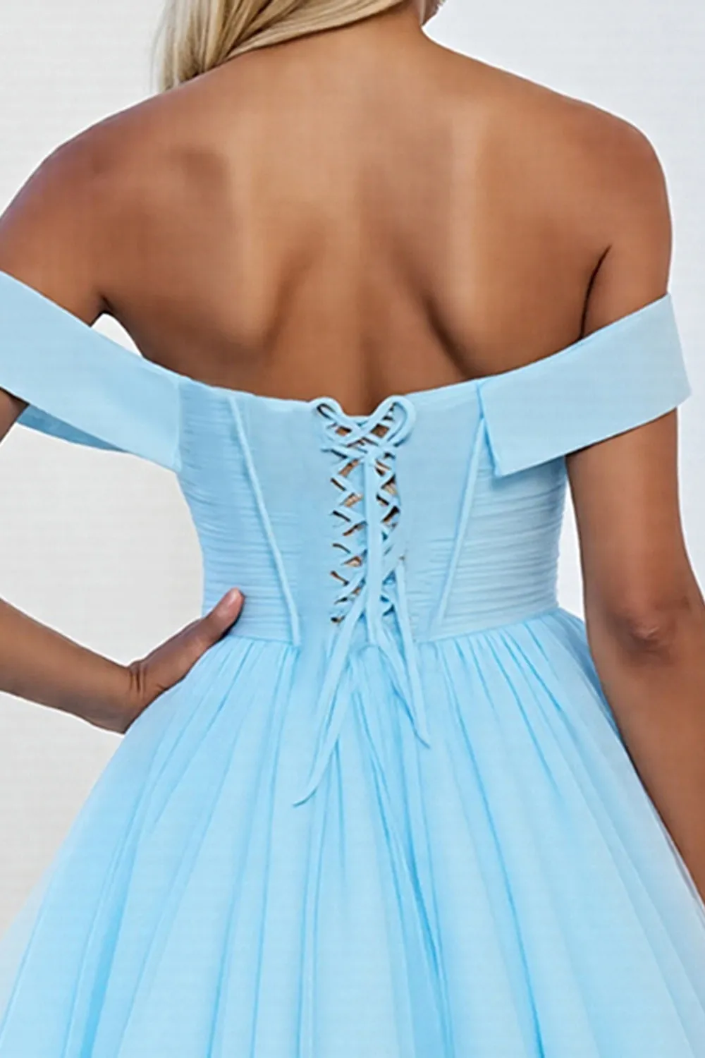 Light Blue Tulle A Line Off the Shoulder Short Homecoming Dress sold by Zapaka product image thumbnail 4