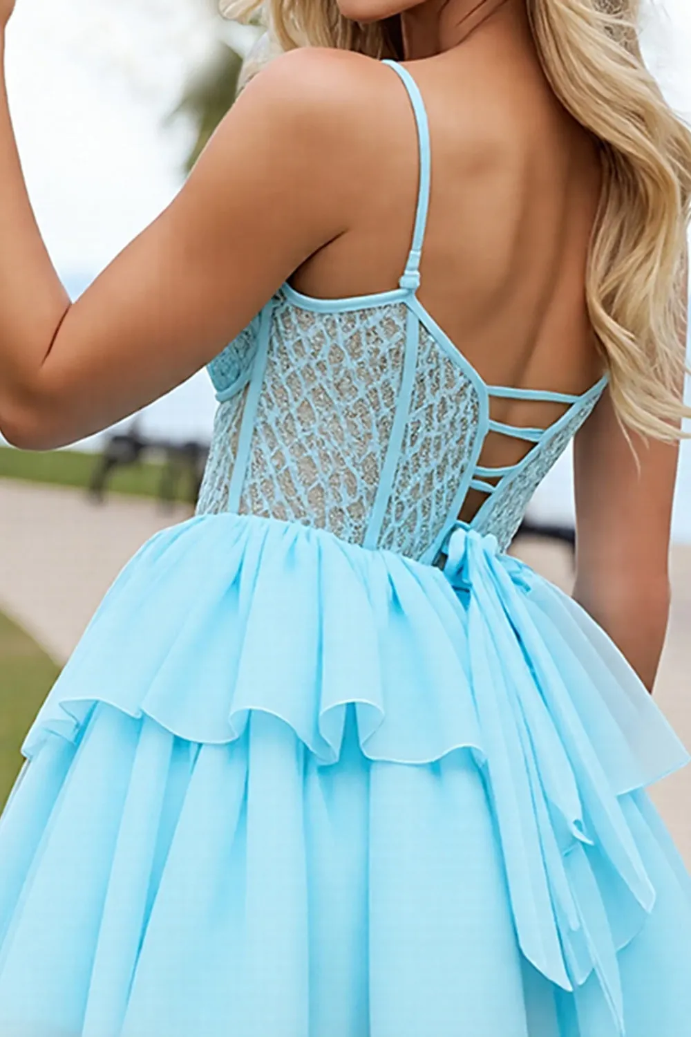 Corset Light Blue Tiered A Line Homecoming Dress sold by Zapaka product image thumbnail 4