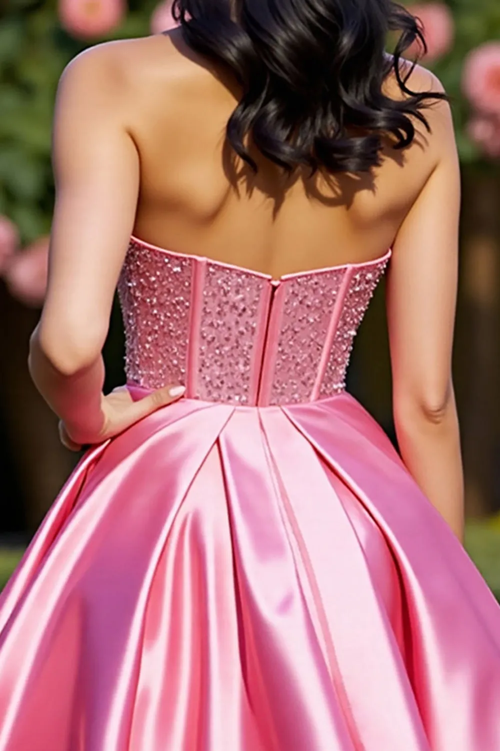 Pink Corset Satin Strapless A Line Homecoming Dress sold by Zapaka product image thumbnail 4
