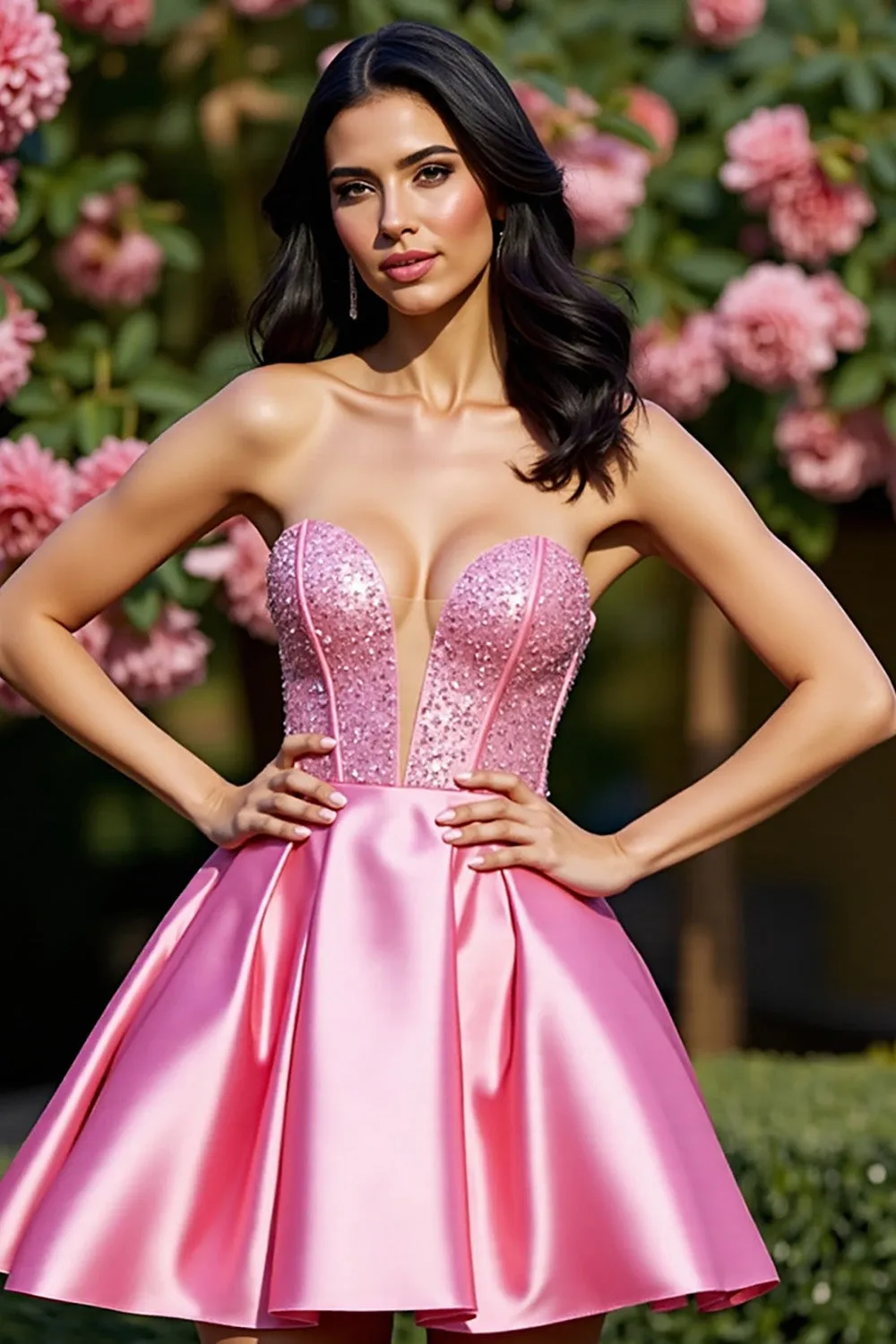 Pink Corset Satin Strapless A Line Homecoming Dress sold by Zapaka