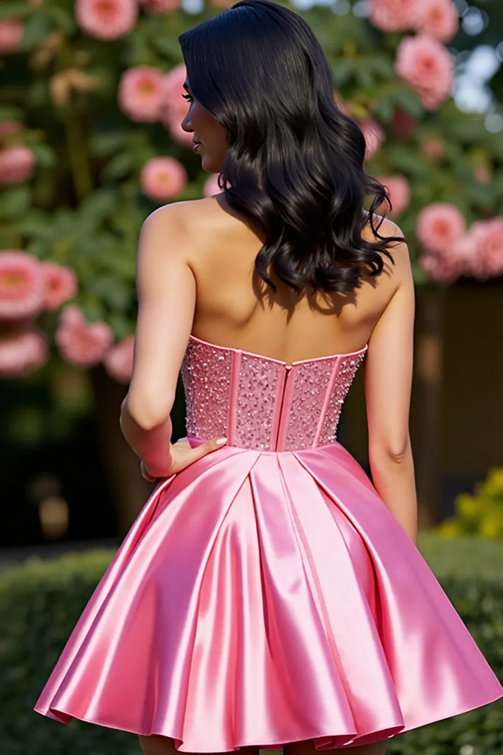 Pink Corset Satin Strapless A Line Homecoming Dress sold by Zapaka product image thumbnail 2