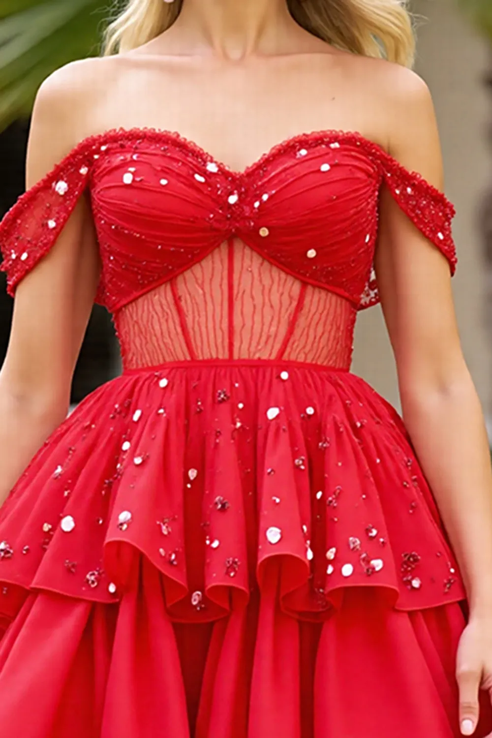 Sparkly Red Beaded Corset Short Homecoming Dress with Ruffles sold by Zapaka product image thumbnail 3
