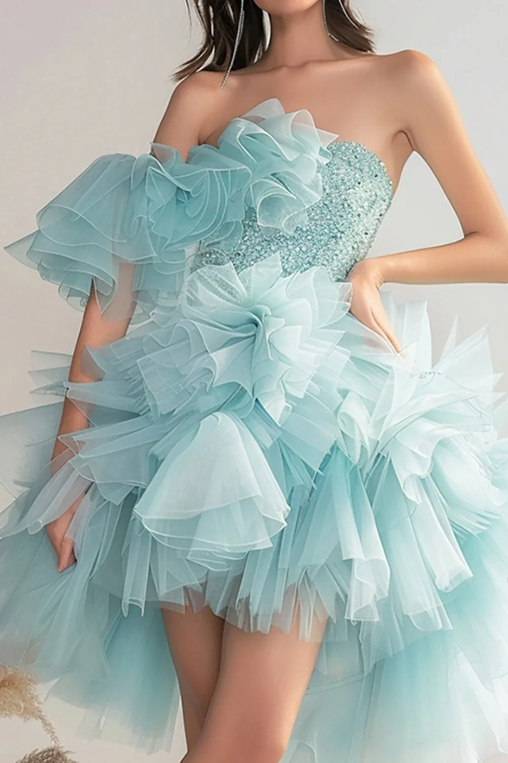 Light Green Tulle One Shoulder Homecoming Dress with Beading sold by Zapaka product image thumbnail 2