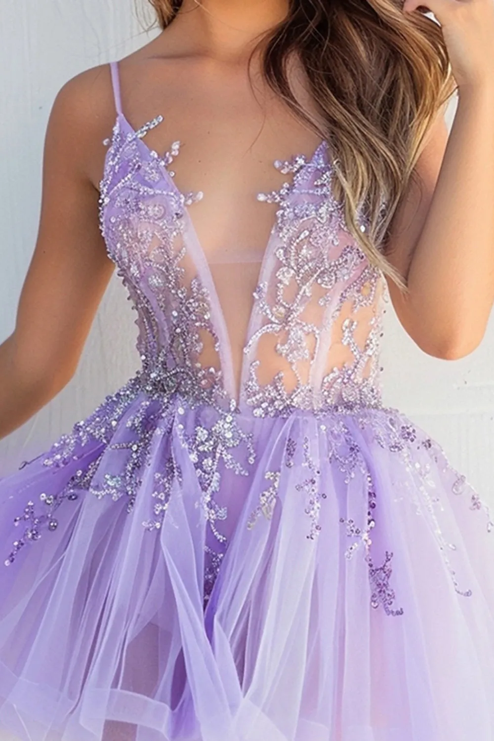 Lilac Tulle A Line Sequin Applique Homecoming Dress sold by Zapaka product image thumbnail 2