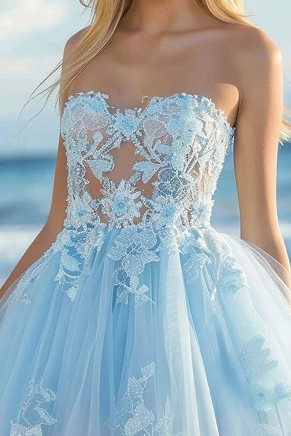 Strapless Tulle Sky Blue Homecoming Dress with Appliques sold by Zapaka product image thumbnail 2